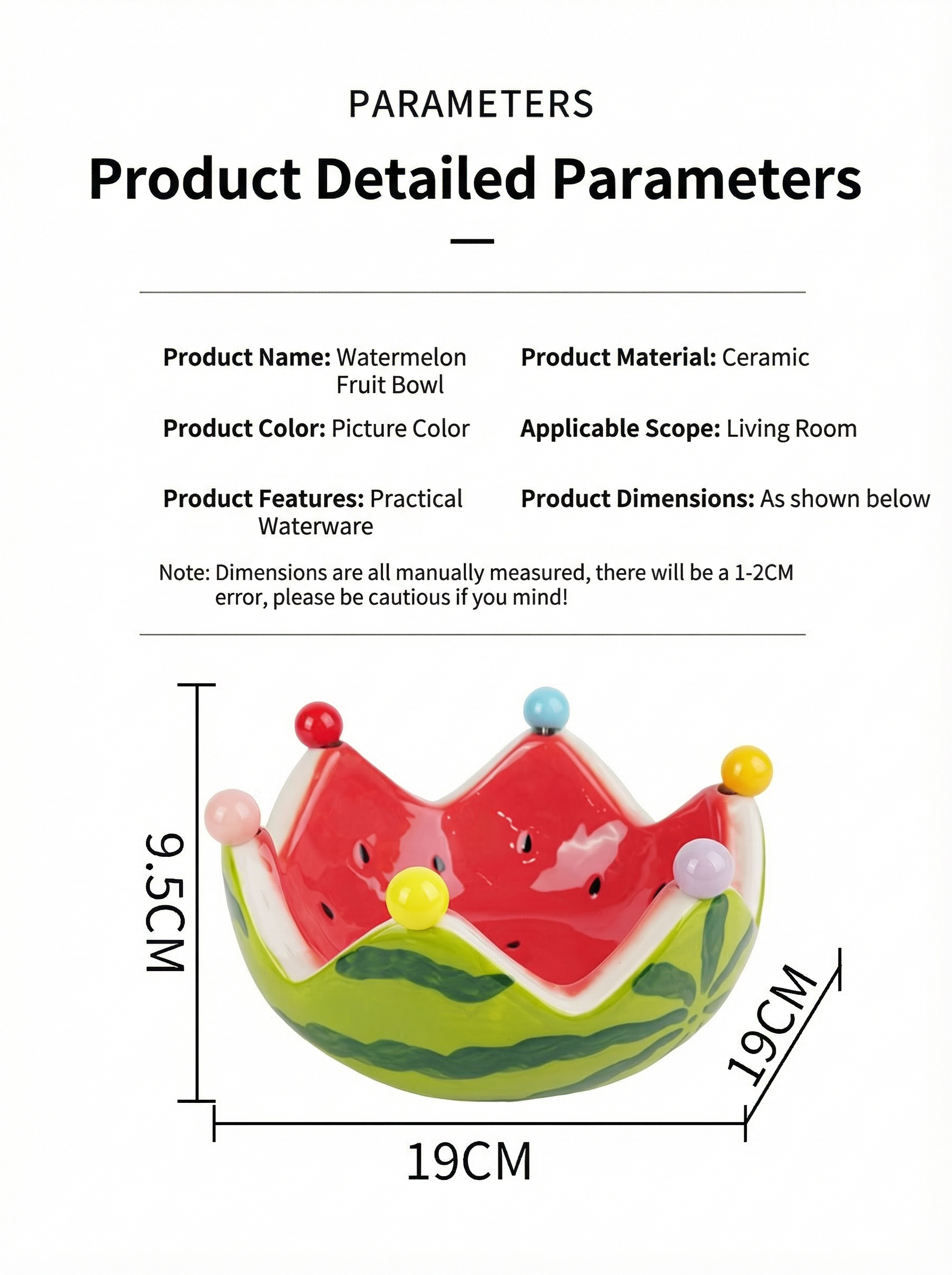 MaimaiLab Watermelon Ceramic Fruit Bowl