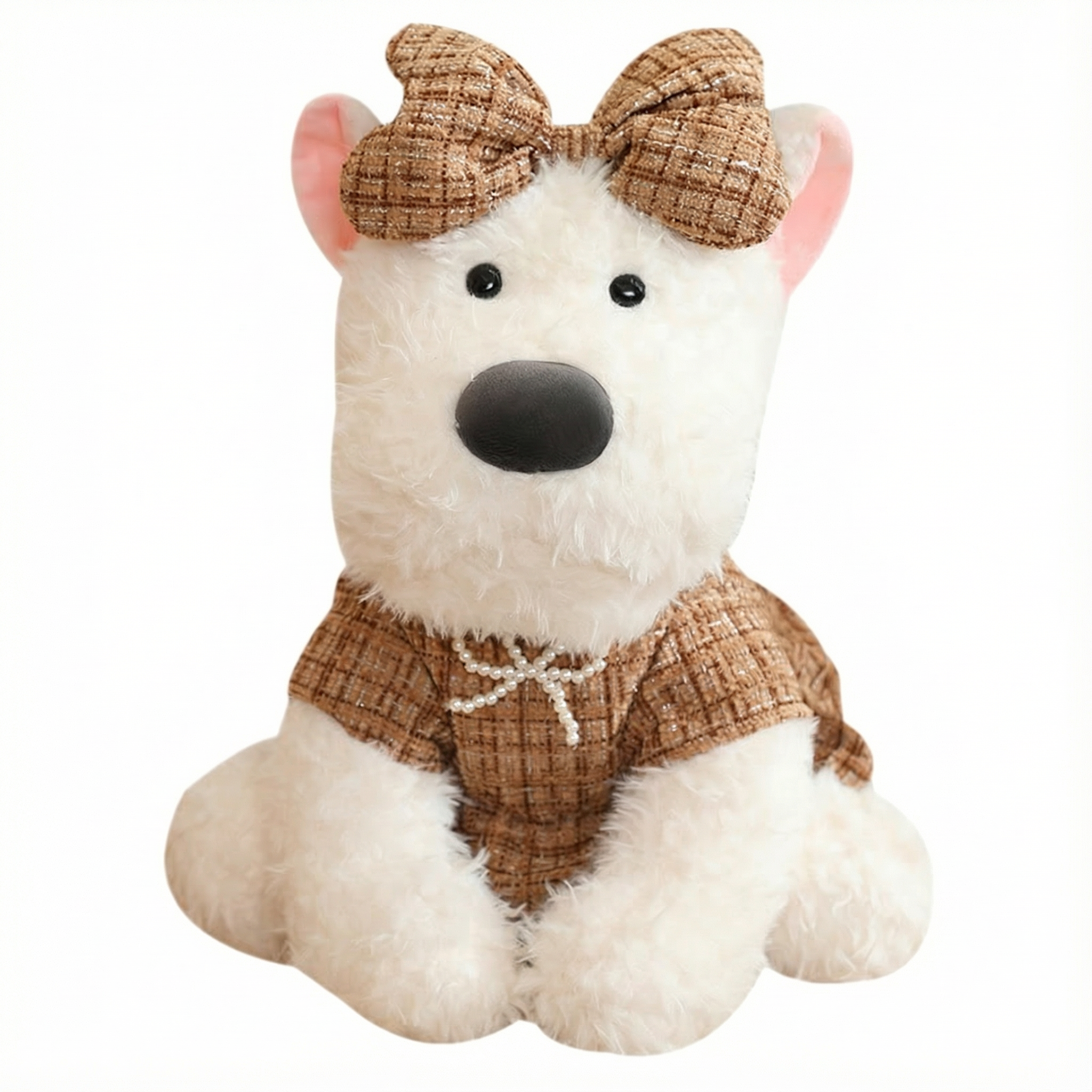 MaimaiLab Teddy Pup – Vintage Bow Plush (24cm)