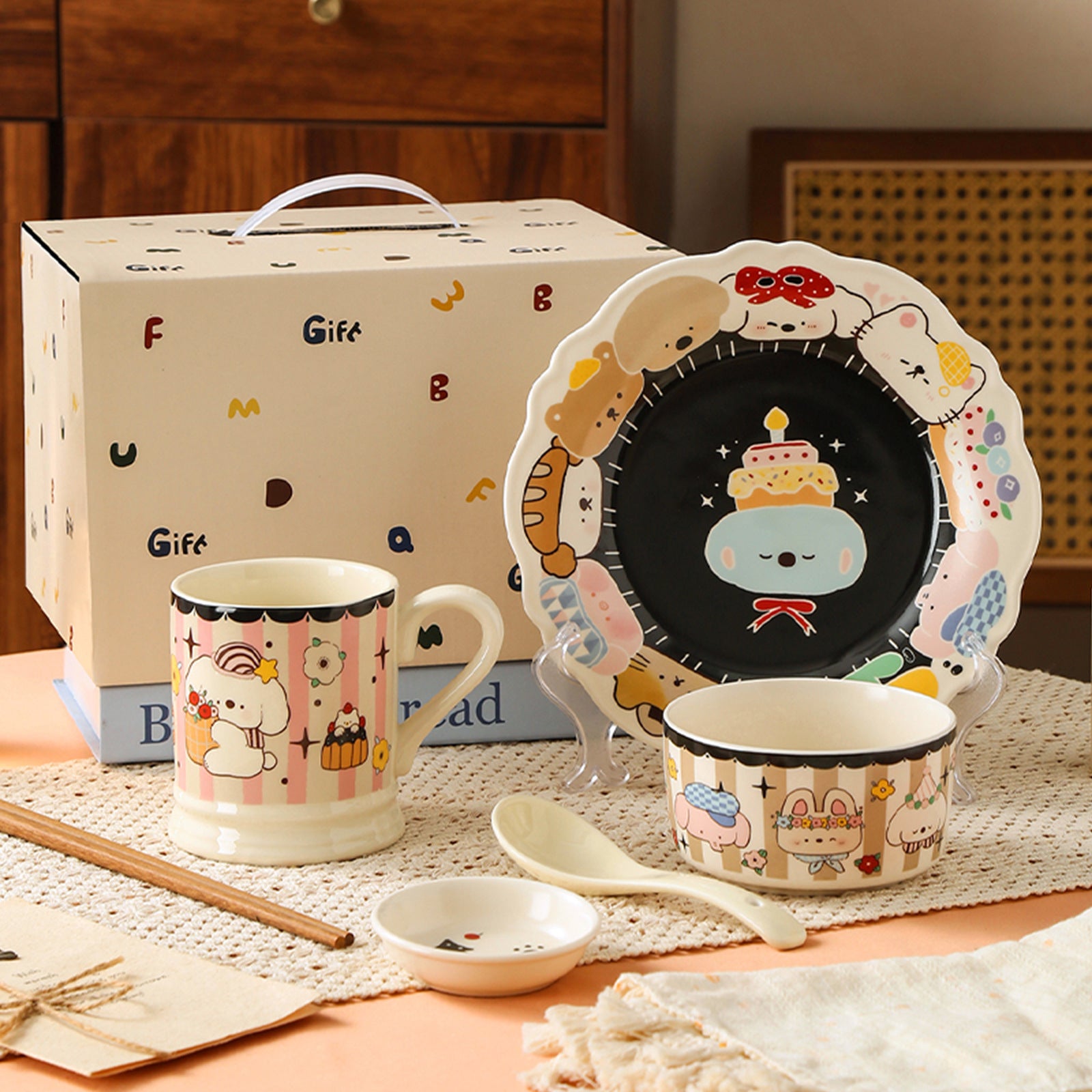 MaimaiLab “Playful Paws” Ceramic Tableware Gift Set