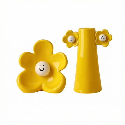 Smiley Flower Ceramic Vase